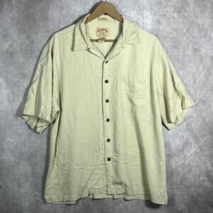 Reyn Sponer 50th Anniversary Shirt Men Large Beige Silk Button Up Hawaiian Beach